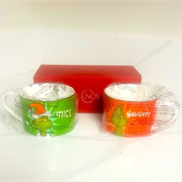 LENOX Merry Grinchmas Dr. Seuss GRINCH Mugs Set of 2~Naughty & Nice 14 oz NEW - Picture 6 of 9